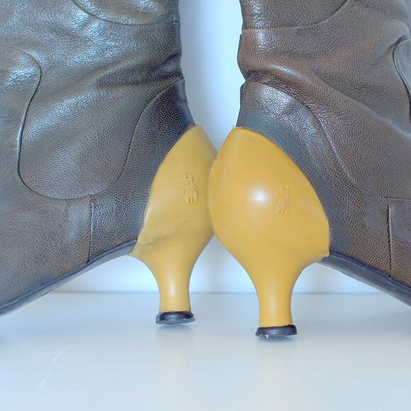 Fly of London Knee-High Olive Green & Gold Cuffed Leather Boots - Size 7 - Picture 5 of 10